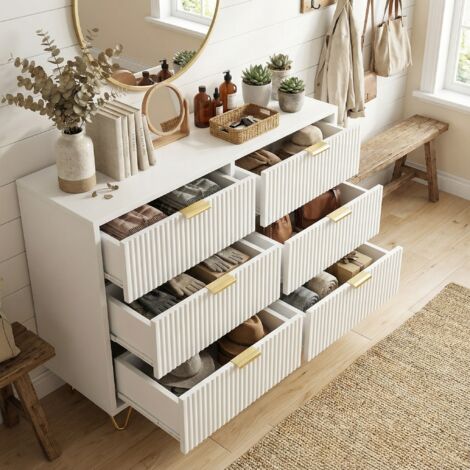Blishom Commode 5 Tiroirs Moderne - Meuble Rangement Chambre, Salon Ou Entrée Blanc 94x72x41cm