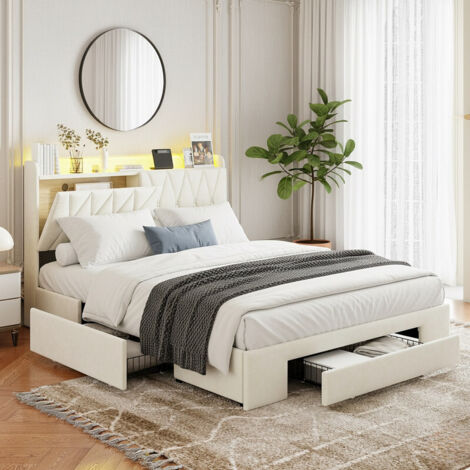 KOMHTOM Letto matrimoniale 160 x 200 con rete a doghe in legno e testiera letto, giroletto matrimoniale per adulti adolescenti(senza materasso