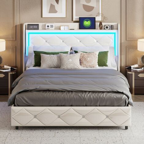 Struttura Letto Queen Size In Velluto Con Luci LED E Testiera Regolabile - Base Antirumore, Doghe In Legno, Portata 453kg, Grigio