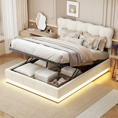 Letto matrimoniale con contenore e rivestimento in velluto, testiera