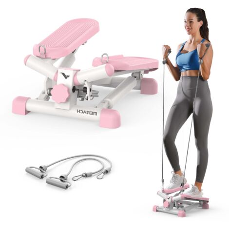 MERACH Mini Stepper 2-in-1 mit LCD-Display & Widerstandsseilen bis 150 kg, Heimtrainer für Beine, Po & Arme, rosa