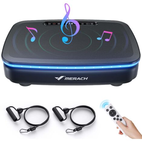 MERACH Vibrationsplatte mit 99 Stufen,LED, Fernbedienung, Bluetooth, Widerstandsbänder, 150W, Ganzkörpertraining, schwarz