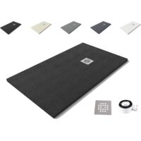 Plato de Ducha Nolita 70x70 - Material Resina con Carga Mineral y Textura Pizarra Antideslizante C3 - Incluye Válvula Desagüe y Rejilla