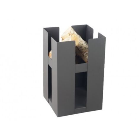 Cheminée de jardin carré BE 50x50 cm acier avec rangement bois-Acier naturel---Acier naturel (1/5)