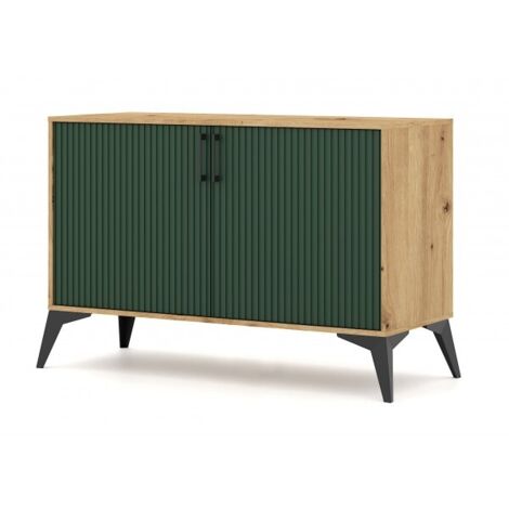 Buffet 2 portes et 2 tiroirs LUGO coloris chĂŞne vert 112x42x78,40cm (1/5)