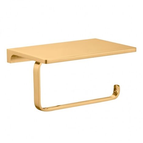 Porte papier toilettes mural avec étagère NIL en laiton doré brossé 15,8 cm (1/2)