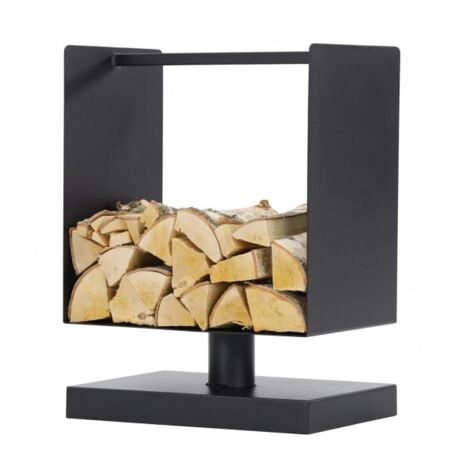 Range bûches sur pied carré en acier noir 45x30x60 cm – Stockage esthétique pour bûches – Fabrication européenne – Poids 10,6 kg – Farmcook