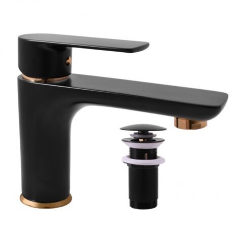 Mitigeur lavabo VLTAVA en laiton doré noir avec pop-up (1/3)
