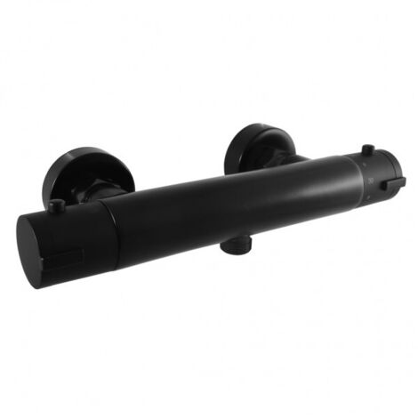Mitigeur douche mural thermostatique en laiton noir mat sortie douchette bas (1/2)
