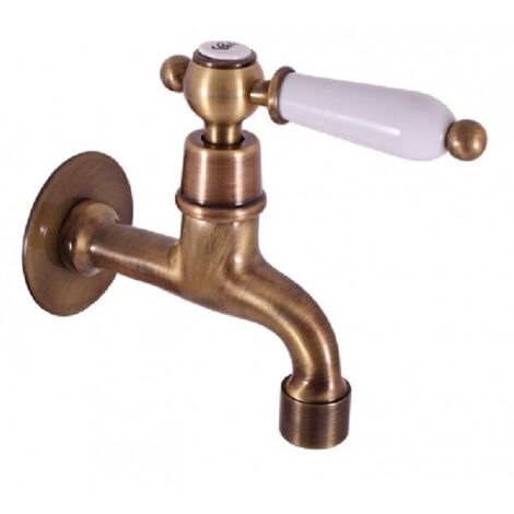 Robinet tap mural rétro laiton bronze avec poignée en céramique (1/3)