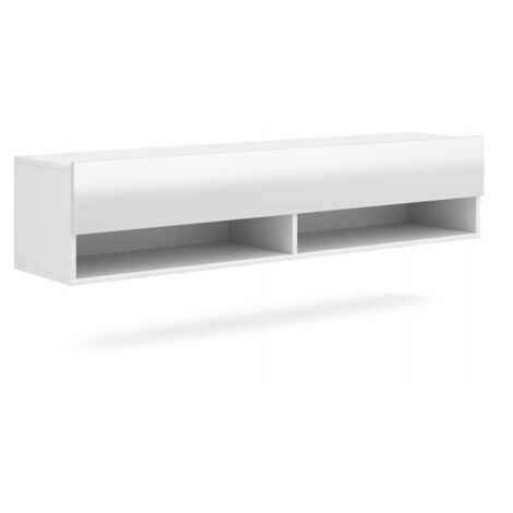 Meuble TV à suspendre blanc brillant 140 cm – Dimensions 140x32,8x31 cm – MDF – Installation murale sans poignée – Charge max 20 kg – Vivaldi (1/5)