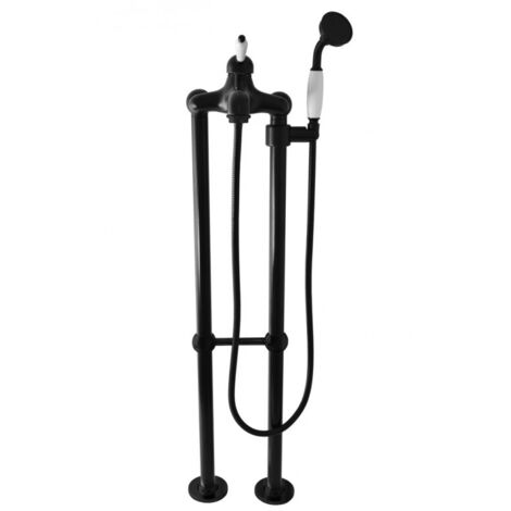 Mitigeur baignoire sur pied LABE avec douchette en laiton noir 110 cm-Noir-Noir-Laiton noir---Laiton noir (1/5)