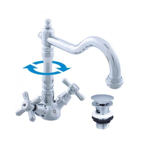 Mélangeur lavabo MORAVA RETRO pivotant en laiton chromé-Chromé-Chromé--