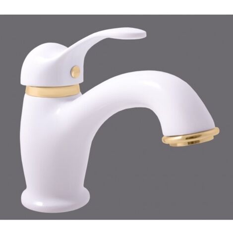 Mitigeur lavabo LABE en laiton doré blanc brillant (1/4)
