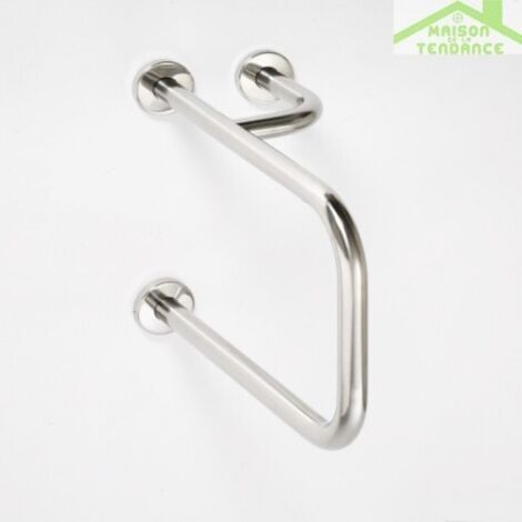 Barre de maintien + porte serviette d'angle droite HELP 23x38x51,5cm-Acier brossé-23.5 ---Acier brossé (1/3)