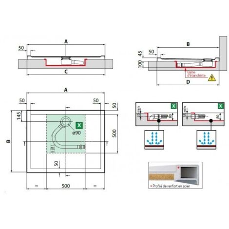 Receveur de douche NOVELLINI OLYMPIC blanc 90x75 cm avec bonde H 4,5cm (1/5)