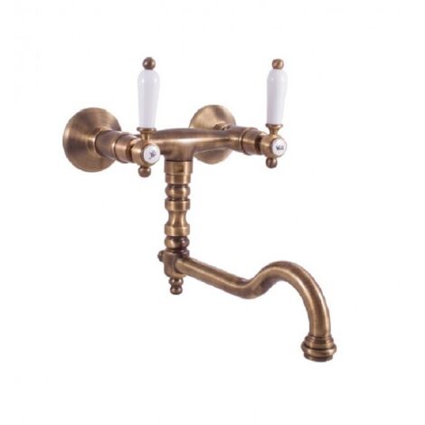 Mélangeur évier MORAVA RETRO bras pivotant en laiton bronze (1/4)