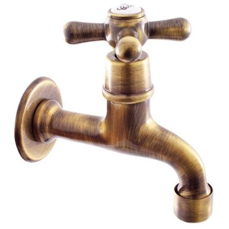 Robinet tap mural rétro en laiton bronze (1/3)