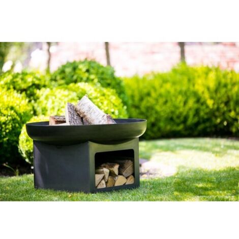 Brasero de jardin FATAPERA avec range bois en acier-Ø 80cm-Acier naturel---Acier naturel