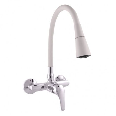 Mitigeur évier mural flexible à mémoire de forme SAZAVA en laiton chromé blanc (1/5)