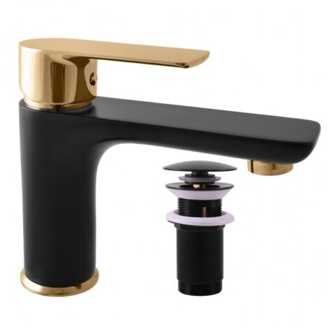 Mitigeur lavabo VLTAVA en laiton doré noir mat avec pop-up (1/3)