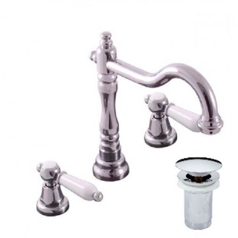Mélangeur lavabo rétro 3 trous MORAVA avec bonde laiton chromé