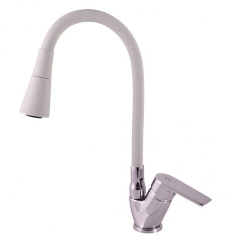 Mitigeur évier flexible blanc à mémoire de forme COLORADO en laiton blanc (1/4)