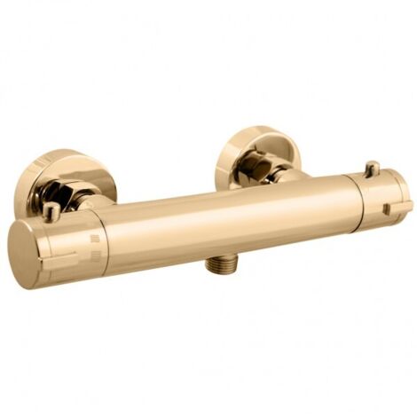 Mitigeur douche mural thermostatique laiton doré sortie douchette bas (1/2)