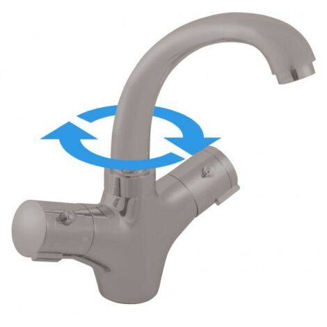 Mitigeur lavabo thermostatique en laiton gris métal poli (1/2)