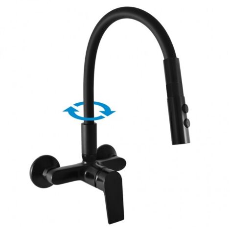 Mitigeur évier mural à mémoire de forme COLORADO noir H. 32,3 cm (1/4)