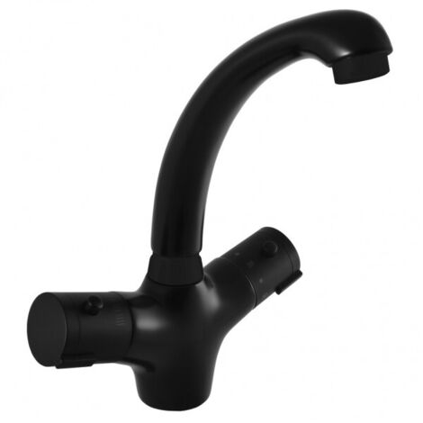 Mitigeur lavabo thermostatique en laiton noir mat (1/2)