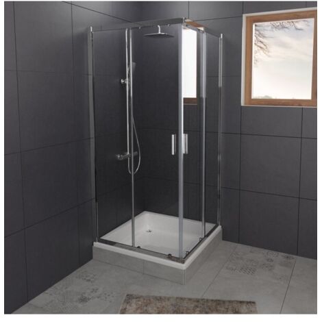 Cabine de douche cadre chromé à portes coulissantes HAMAR 207 RIHO 90x90 x200cm (1/2)