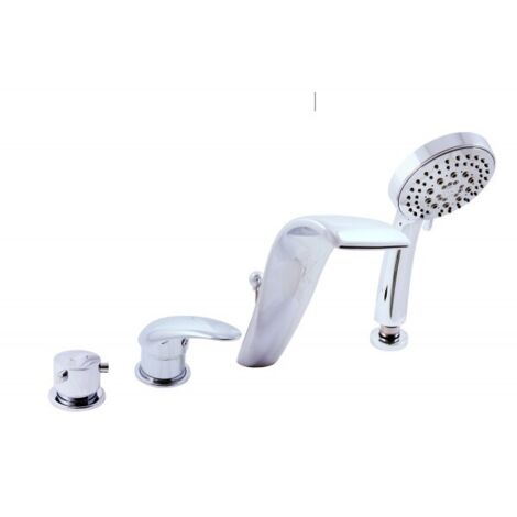 Mitigeur baignoire 3 trous DUNAJ avec cascade en laiton chromé (1/5)