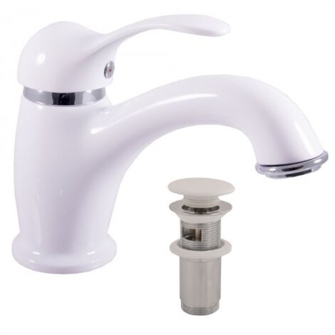 Mitigeur lavabo LABE laiton chromé blanc brillant avec pop-up (1/4)