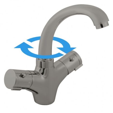 Mitigeur lavabo thermostatique en laiton gris métal brossé (1/2)