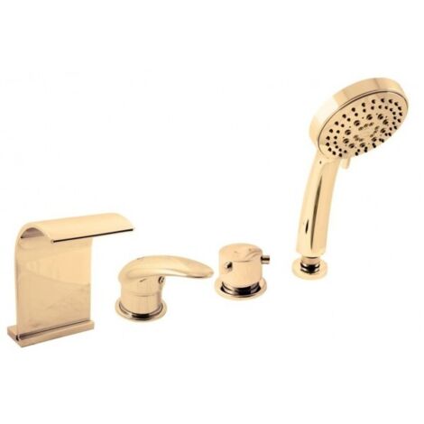 Mitigeur baignoire 4 trous DUNAJI avec cascade en laiton doré (1/4)