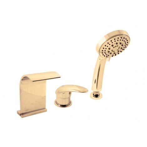 Mitigeur baignoire 3 trous DUNAJI avec cascade en laiton doré (1/4)