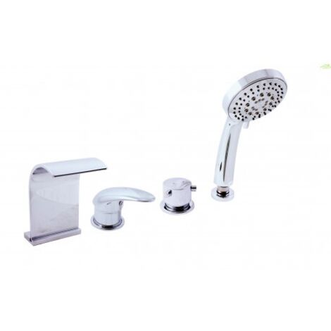 Mitigeur baignoire 4 trous DUNAJI avec cascade en laiton chromé (1/5)