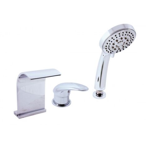 Mitigeur baignoire 3 trous DUNAJI avec cascade en laiton chromé (1/4)