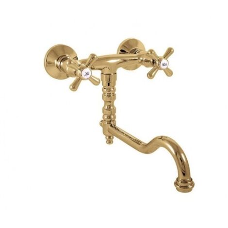 Mélangeur lavabo MORAVA RETRO pivotant en laiton doré (1/5)