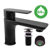 Mitigeur lavabo économique VLTAVA en laiton noir avec pop-up