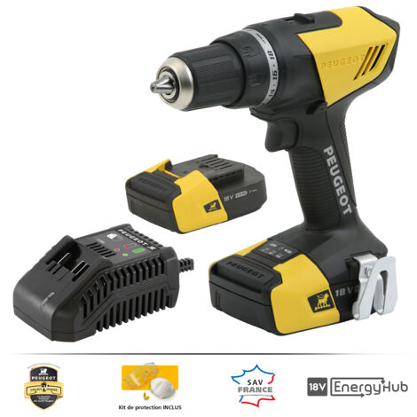 Peugeot – Perceuse sans fil 18V avec 2 batteries 2.0Ah – Moteur universel MABUCHI – Couple 63Nm – Chargeur rapide – Mallette de transport – 250312 - ENERGYDRILL-18V20 (1/10)
