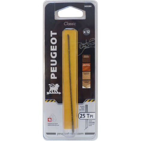 Peugeot – Jeu de 12 lames à chantourner 127 mm – Pour bois dur et mi-dur – Dents universelles 25 TPI – Découpes précises et détaillées