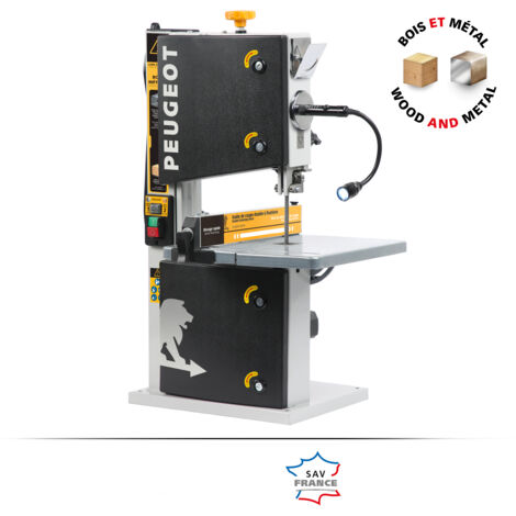 Peugeot – Scie à ruban 710W pour bois et métal – Capacité de coupe 80mm – 2 vitesses mécaniques – Lame 1400 x 13mm – Récupérateur de poussières
