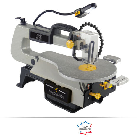 Peugeot – Scie à chantourner 80W – Col de cygne 405 mm – Inclinaison 45° – Vitesse réglable 500 à 1700 tr/min – Pour bois dur