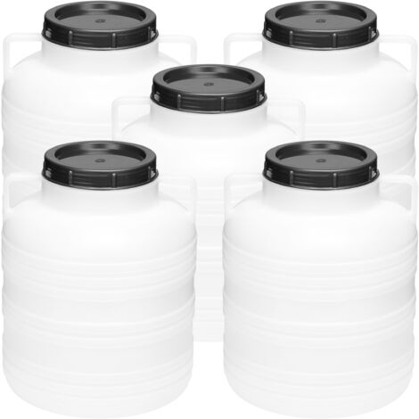 Garronda Set 5x 20 Liter Weithalsfass BPA-frei Futtertonne Fass Universalfass Lebensmittel Fass Regenfass für Garten Regentonne mit Deckel Regenwassertonne für Garten Wassertonne GD-0126, Weiß