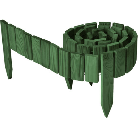 Garronda Beeteinfassung Holz Rollzaun Holzzaun 10 cm x 200 cm imprägniert Flexibler Rollborder Rasenkante Palisade Gartenzaun Umzäunung für Garten GD-0149, Dunkelgrün