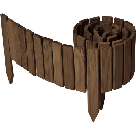 Garronda Beeteinfassung Holz Rollzaun Holzzaun 20 cm x 200 cm imprägniert Flexibler Rollborder Rasenkante Palisade Gartenzaun Umzäunung für Garten GD-0149, Dunkelbraun