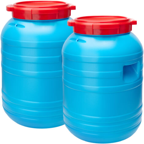 Garronda 30L 2-er Pack Plastikfass Lebensmittelfass aus HDPE-Kunststoff Regentonne Kunststofffass Universalfass Deckelfass Lebensmittelecht Wasserfass Regentonne Lagerfass Stabile Griffmulden GD-0055