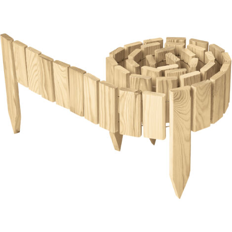 Garronda Beeteinfassung Holz Rollzaun Holzzaun 10 cm x 200 cm imprägniert Flexibler Rollborder Rasenkante Palisade Gartenzaun Umzäunung für Garten GD-0149, Natural (Nicht imprägniert)